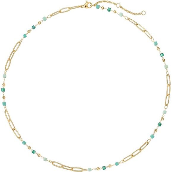 Green Rectangular Bead Choker Necklace | 14K Gold Plated Hypoallergenic - Picture 2 of 4
